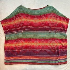 Lauren Ralph Lauren Womens Rainbow Linen Kaftan Top XL Poncho Aztec Southwest